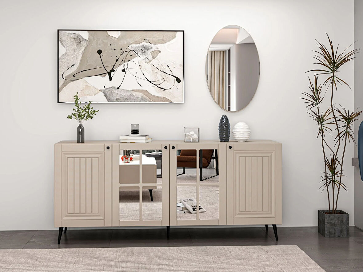 Minar Kale Cam Kapak Aynalı Konsol İlkbahar Kumtaşı Aynalı Kumtaşı