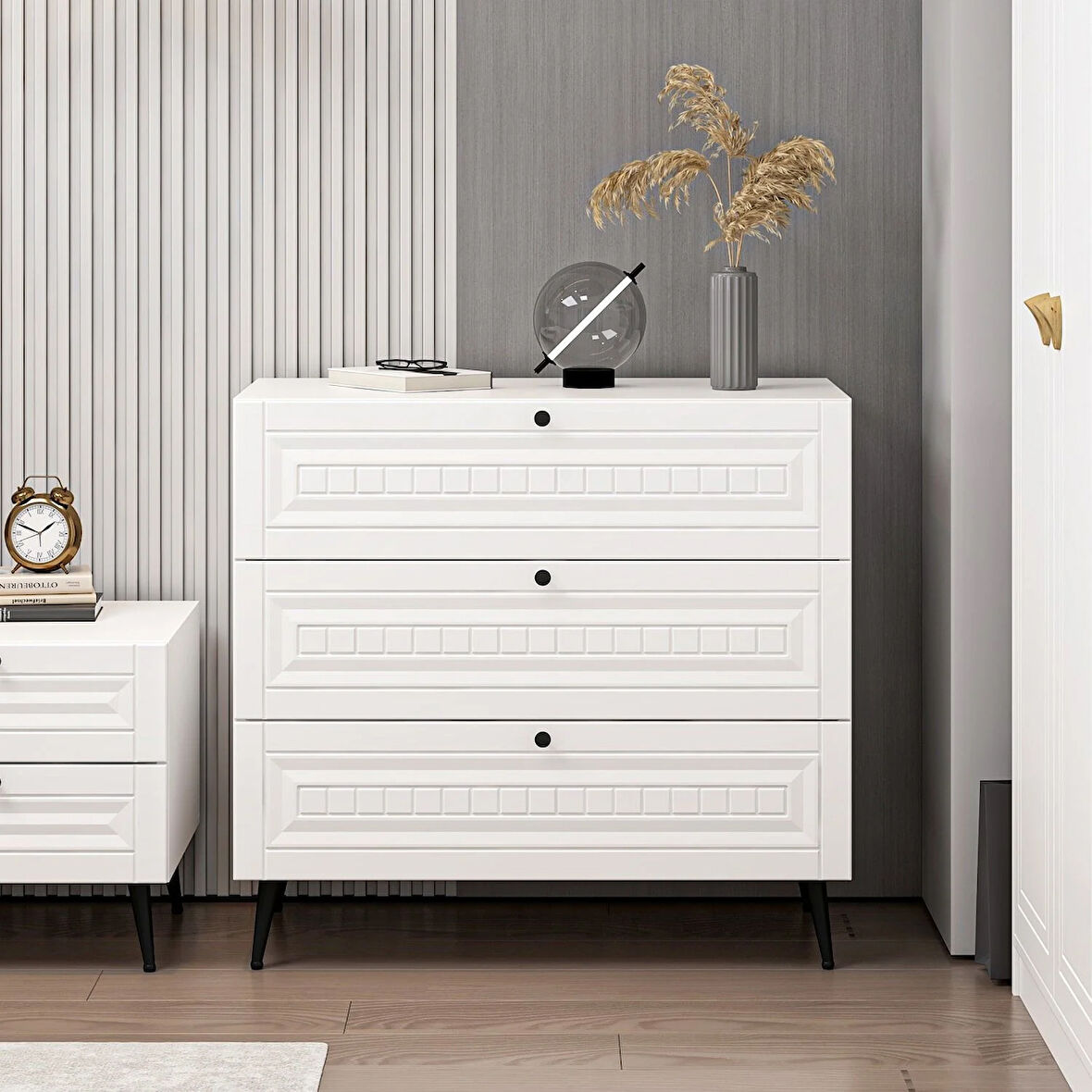 Minar Kale Şifonyer İlkbahar Beyaz/Beyaz