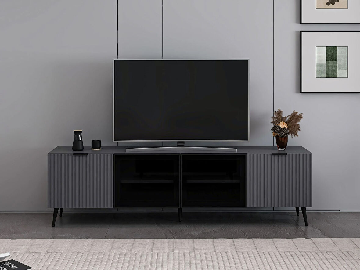 Plus Tv Ünitesi Cam Kapak Antrasit/Antrasit