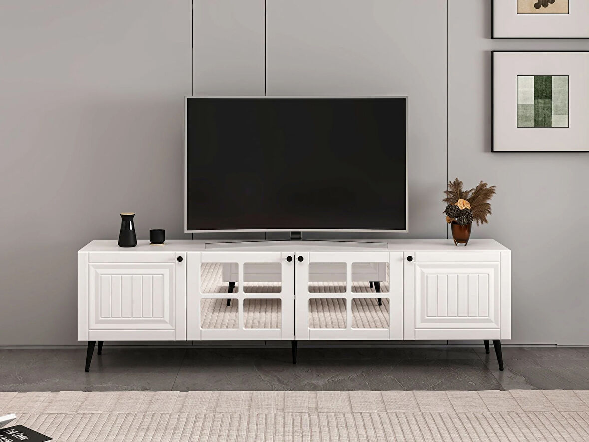 İlkbahar Tv Ünitesi Aynalı Kapak Beyaz Aynalı Beyaz