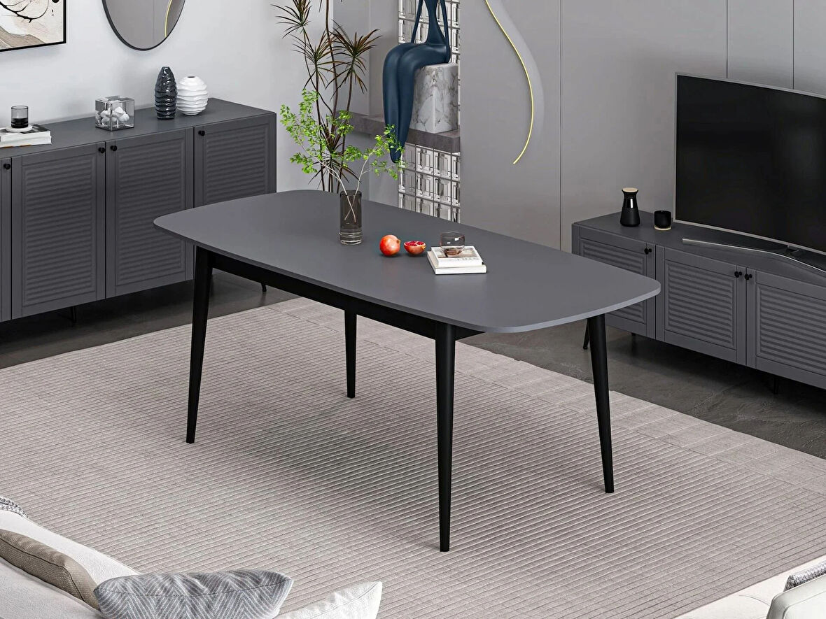 Minar Kale Pandora Açılır Yemek Masası Antrasit/Siyah