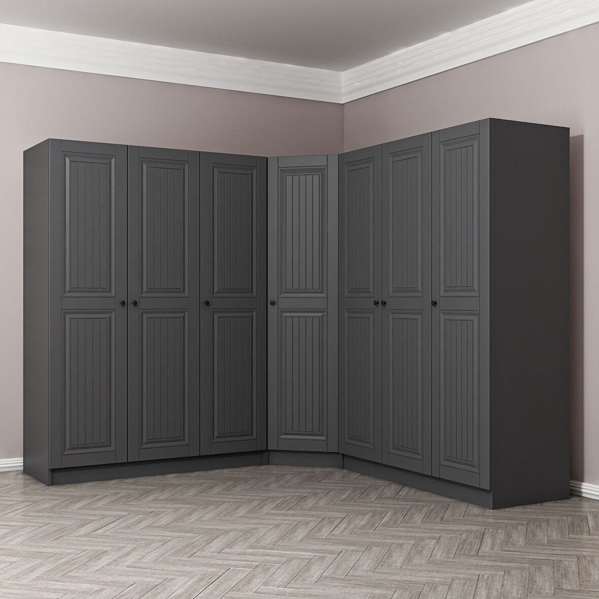 Kale 7 Kapaklı 4 Çekmeceli Köşe Dolap Antrasit Mebran İlkbahar 190CM