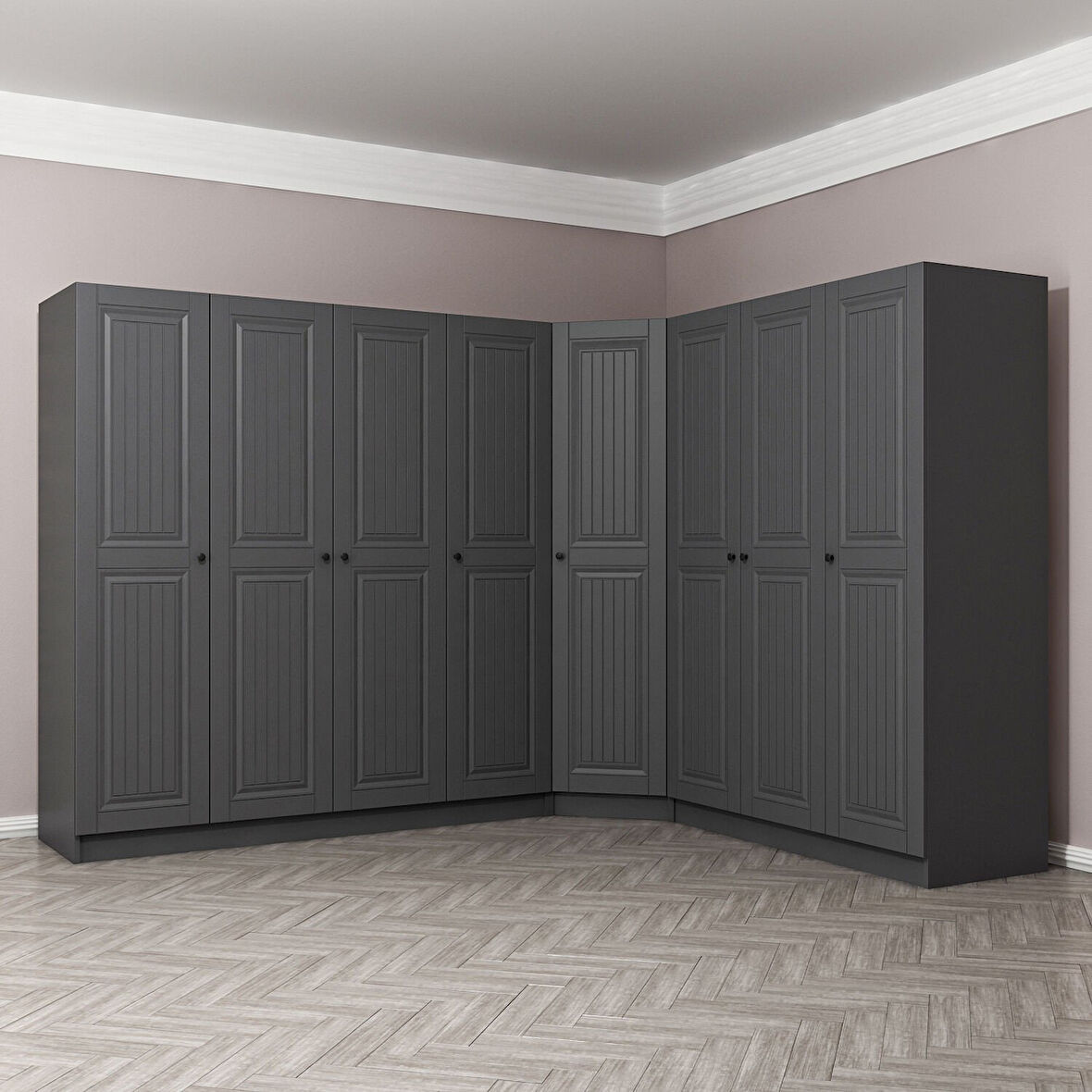 Kale 8 Kapaklı 4 Çekmeceli Köşe Dolap Antrasit Mebran İlkbahar 190CM