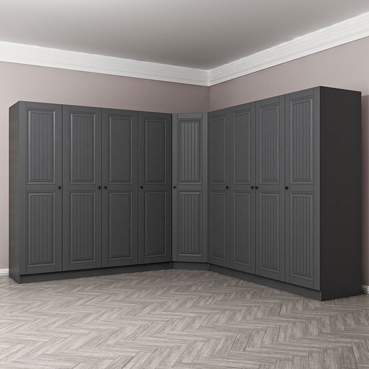 Kale 9 Kapaklı 4 Çekmeceli Köşe Dolap Antrasit Mebran İlkbahar 190CM