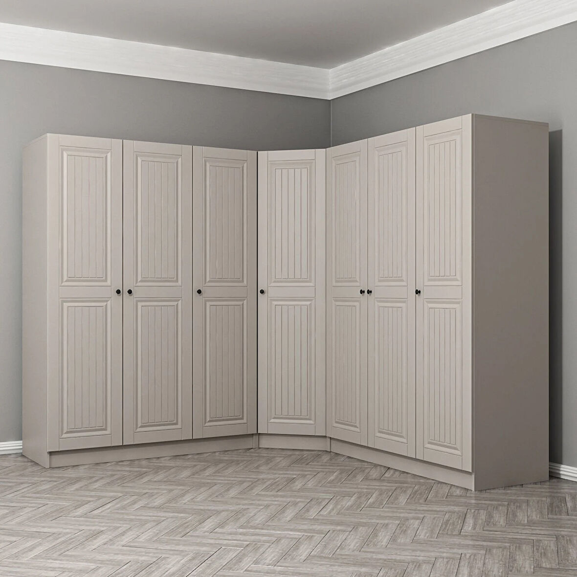 Kale 7 Kapaklı 4 Çekmeceli Köşe Dolap Kumtaşı Mebran İlkbahar 190CM