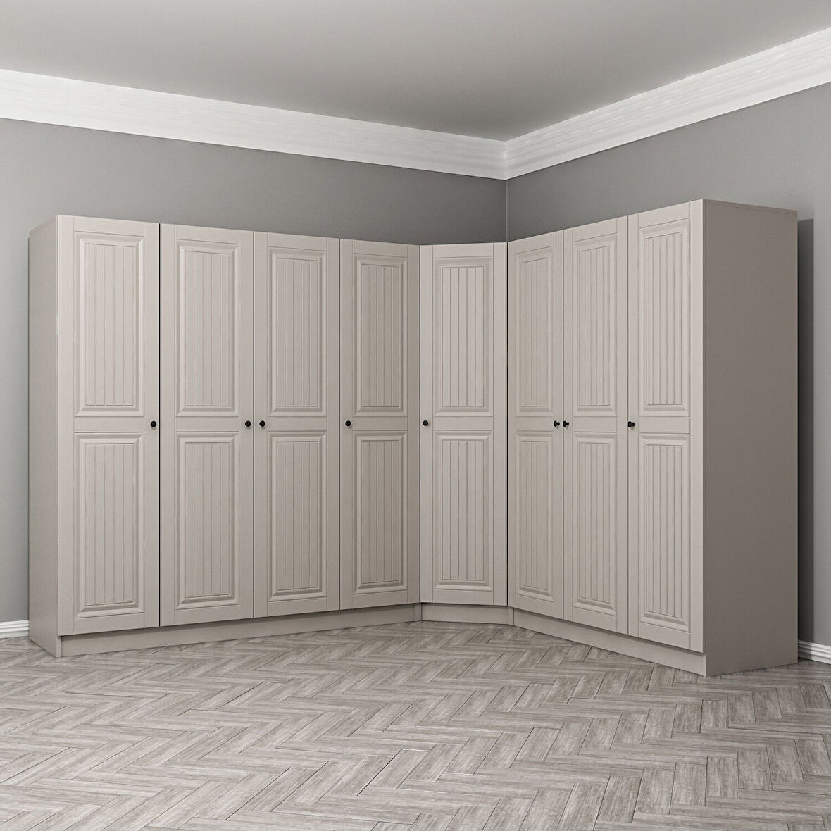 Kale 8 Kapaklı 4 Çekmeceli Köşe Dolap Kumtaşı Mebran İlkbahar 190CM