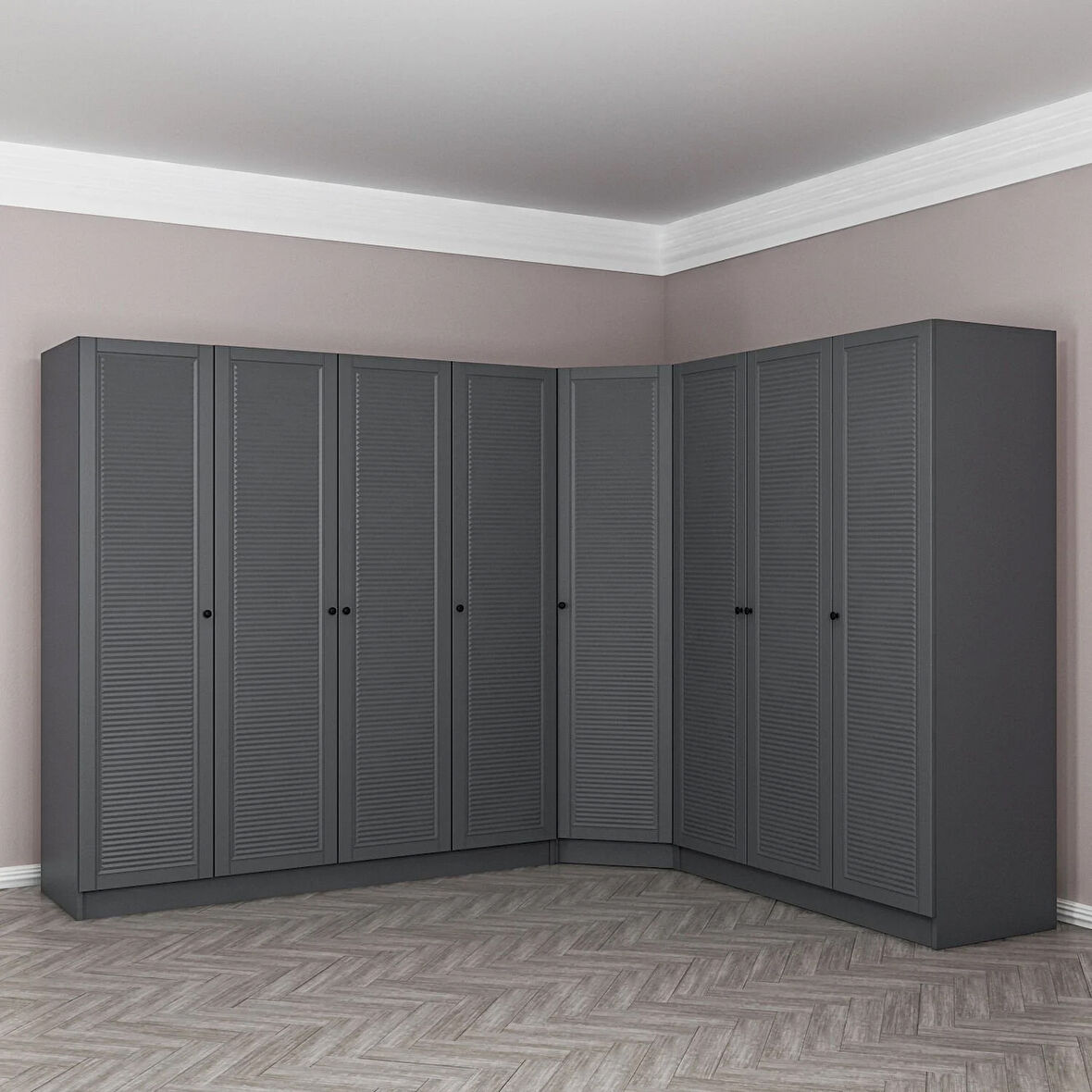 Kale 8 Kapaklı 4 Çekmeceli Köşe Dolap Antrasit Mebran Panjur 190CM