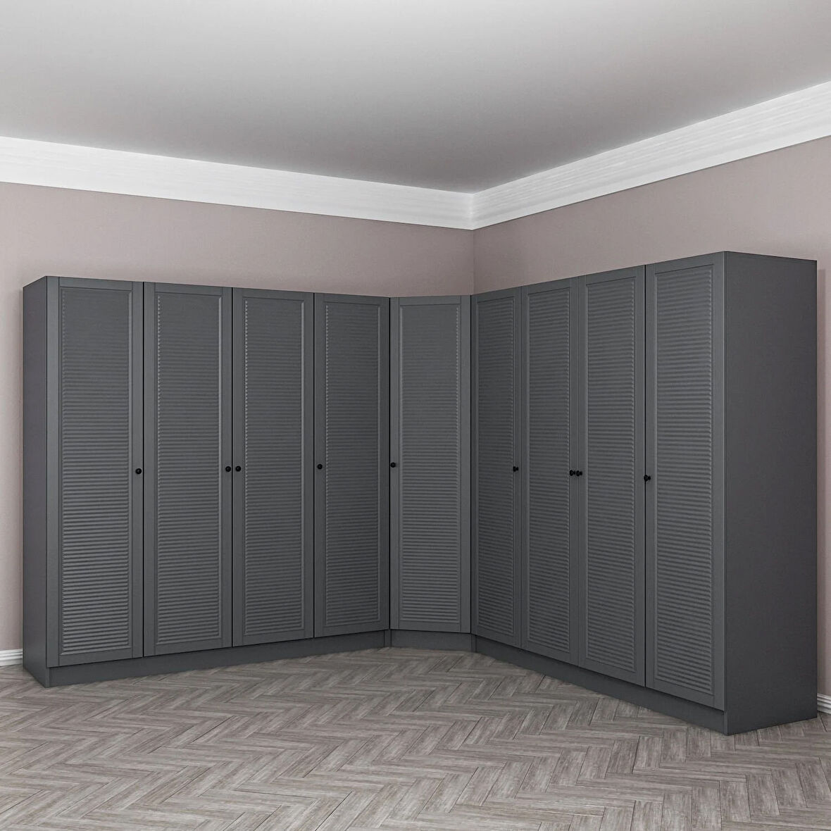 Kale 9 Kapaklı 4 Çekmeceli Köşe Dolap Antrasit Mebran Panjur 190CM