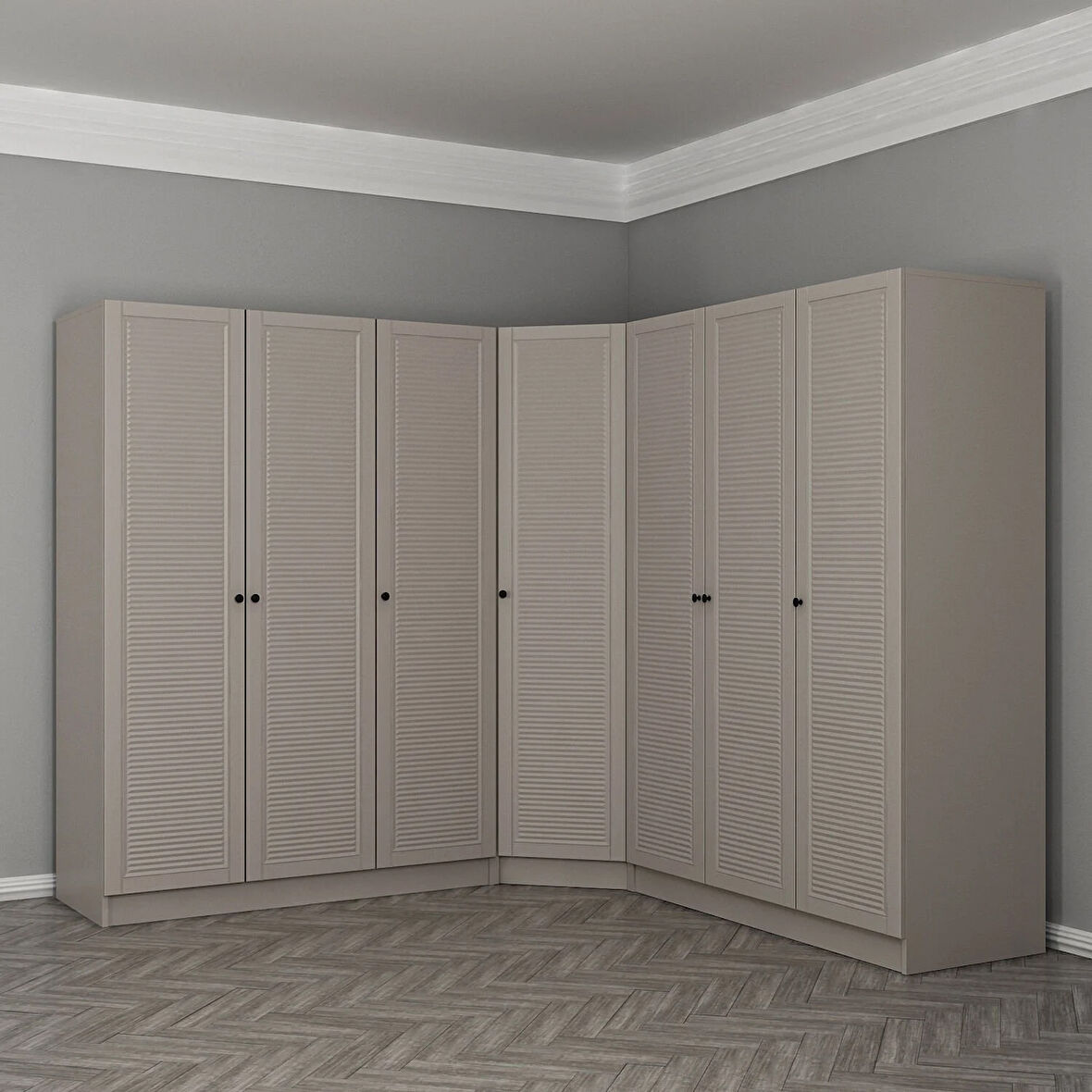 Kale 7 Kapaklı 4 Çekmeceli Köşe Dolap Kumtaşı Mebran Panjur 190CM