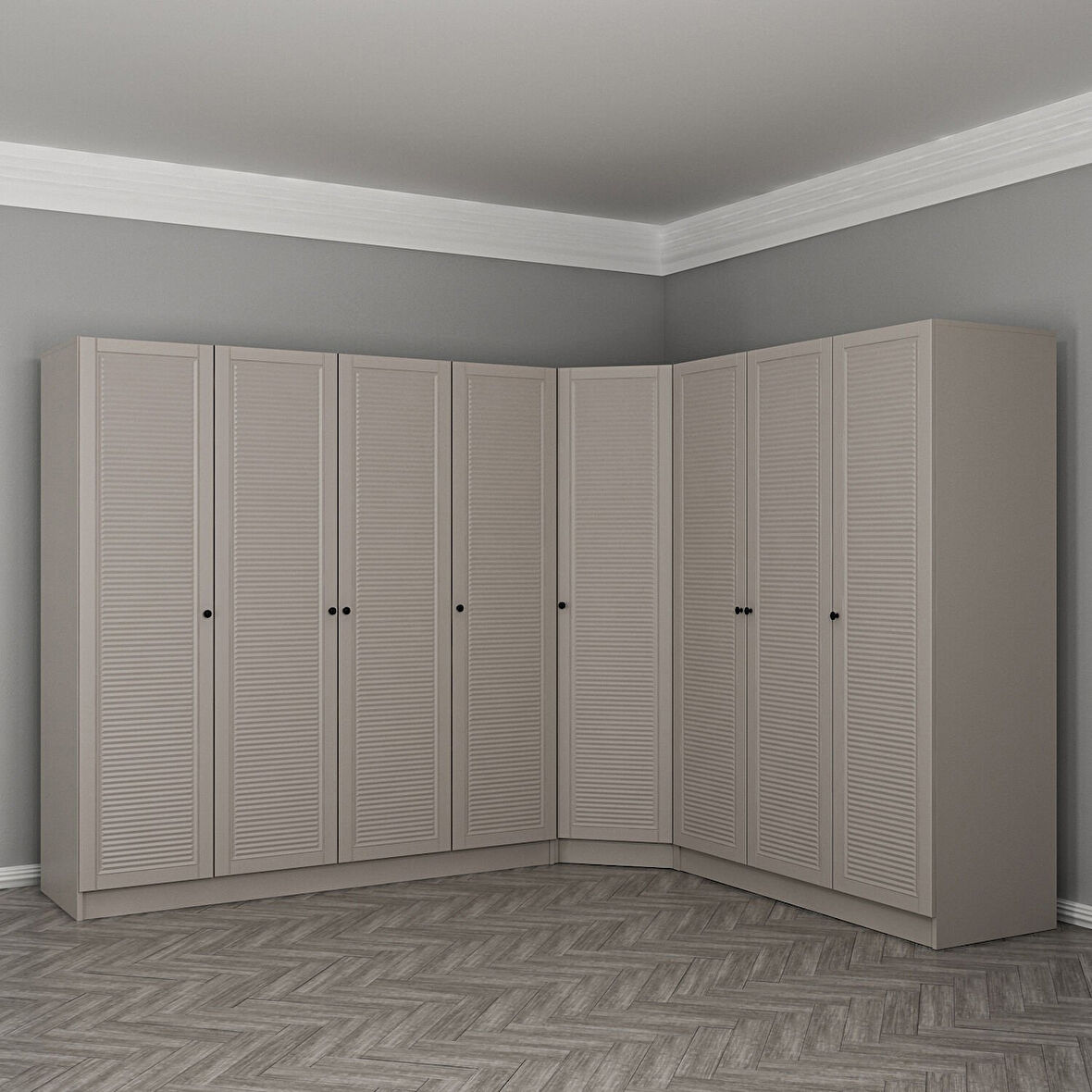 Kale 8 Kapaklı 4 Çekmeceli Köşe Dolap Kumtaşı Mebran Panjur 190CM