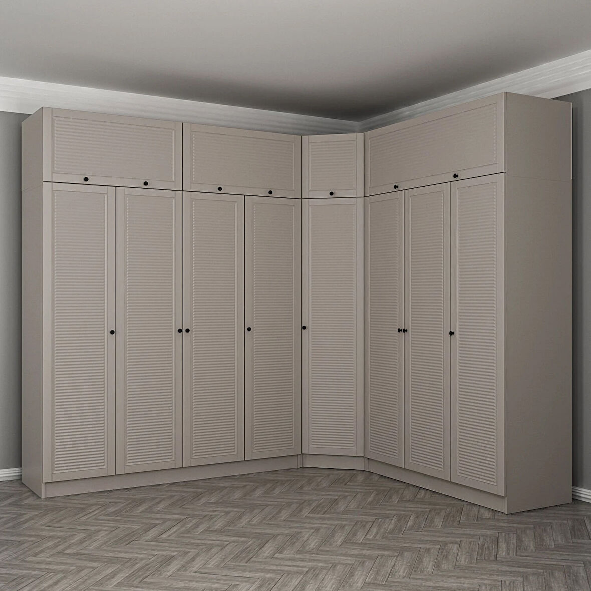 Kale 8 Kapaklı 4 Çekmeceli Köşe Dolap + Yüklük Kumtaşı Mebran Panjur 235CM