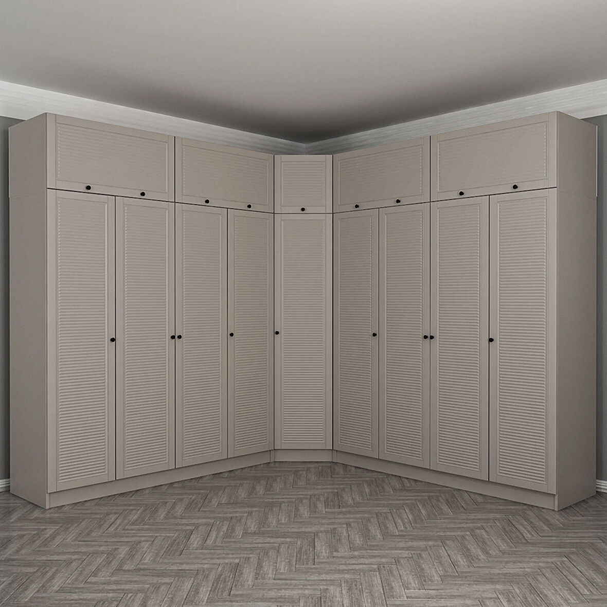 Kale 9 Kapaklı 4 Çekmeceli Köşe Dolap + Yüklük Kumtaşı Mebran Panjur 235CM