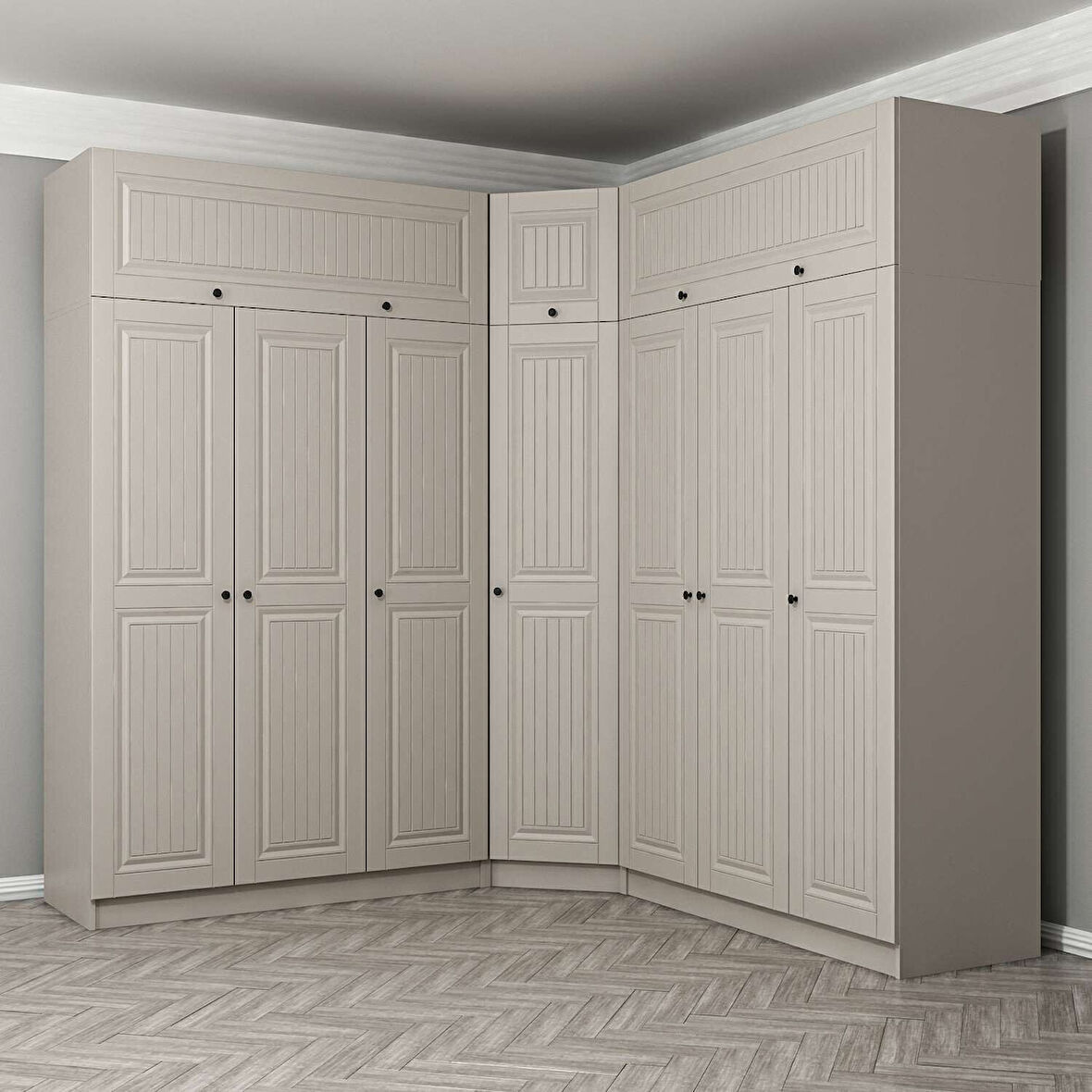 Kale 7 Kapaklı 4 Çekmeceli Köşe Dolap + Yüklük Kumtaşı Mebran İlkbahar 235CM