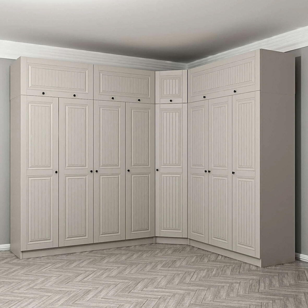 Kale 8 Kapaklı 4 Çekmeceli Köşe Dolap + Yüklük Kumtaşı Mebran İlkbahar 235CM