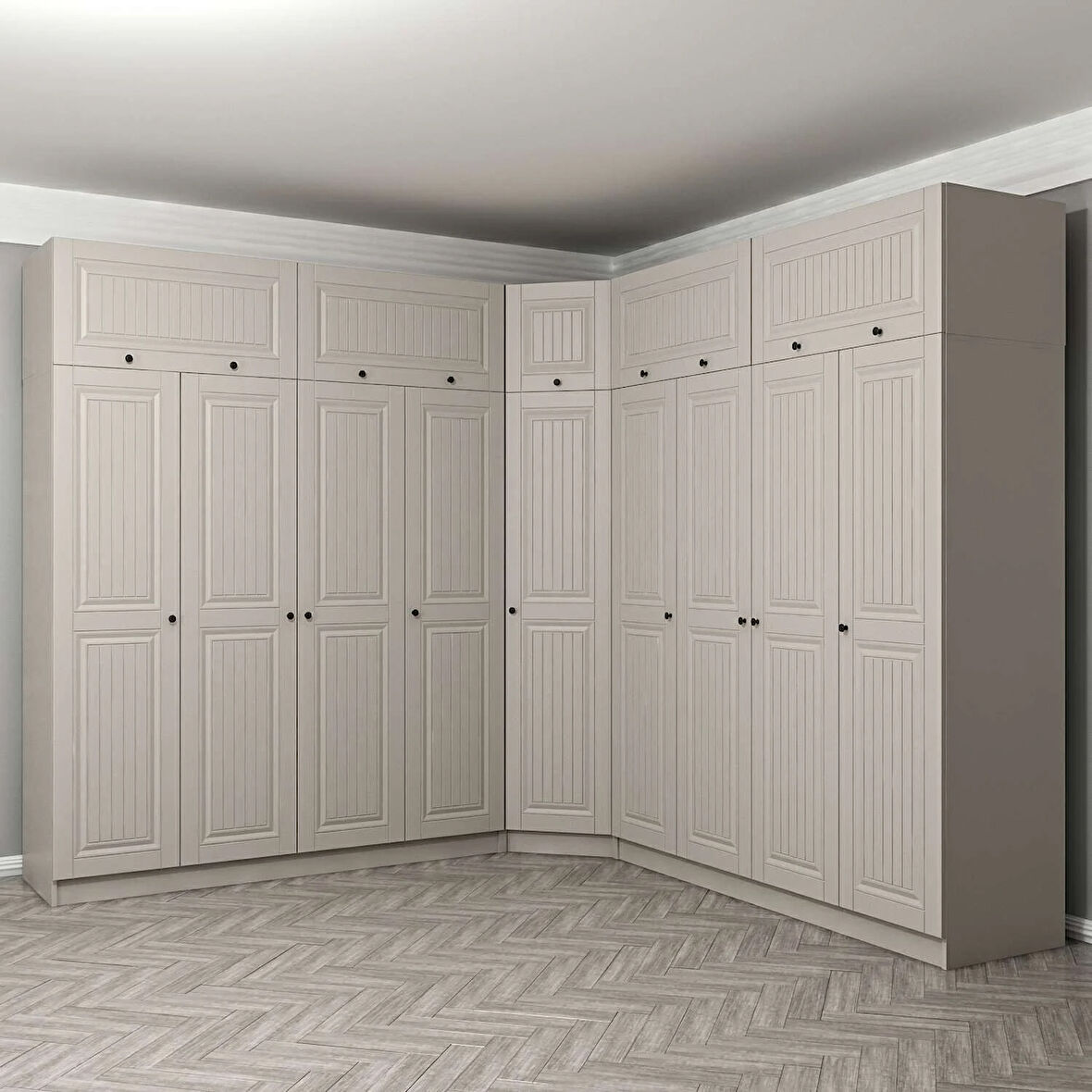 Kale 9 Kapaklı 4 Çekmeceli Köşe Dolap + Yüklük Kumtaşı Mebran İlkbahar 235CM