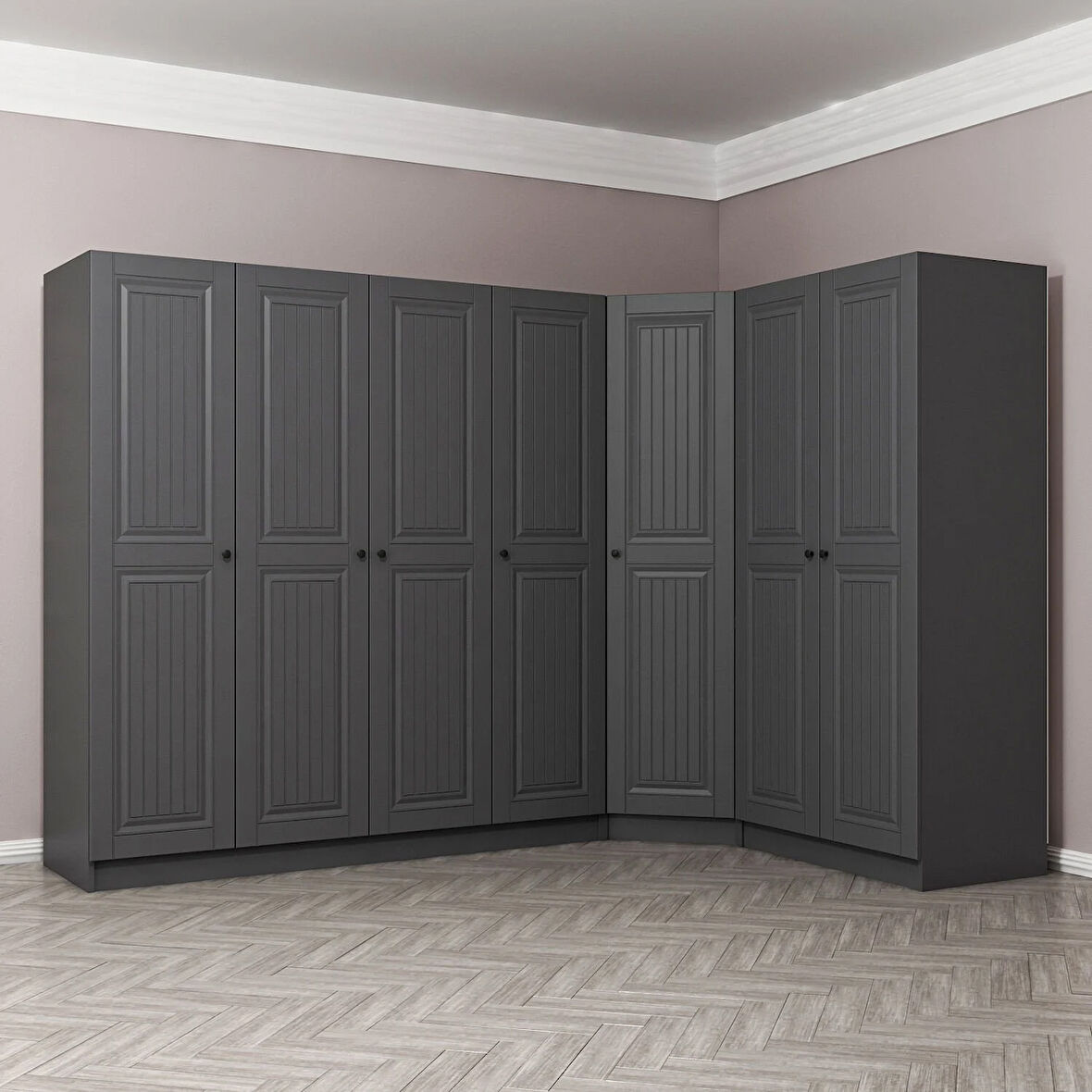 Kale 7 Kapaklı 2 Çekmeceli Köşe Dolap Antrasit Mebran İlkbahar 210CM