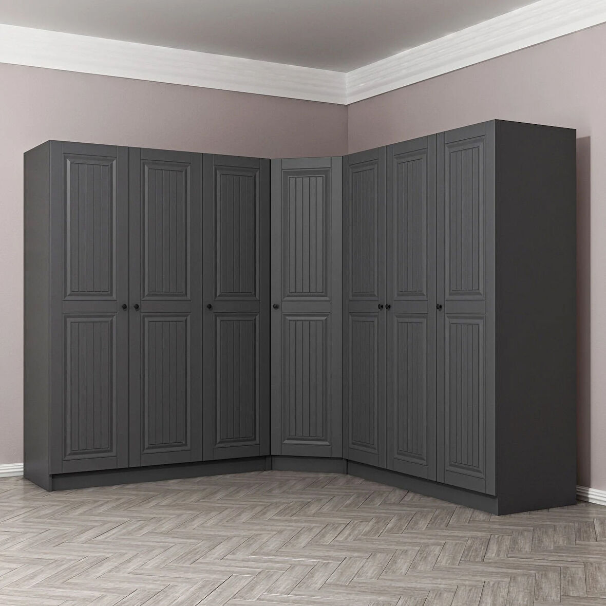 Kale 7 Kapaklı 4 Çekmeceli Köşe Dolap Antrasit Mebran İlkbahar 210CM