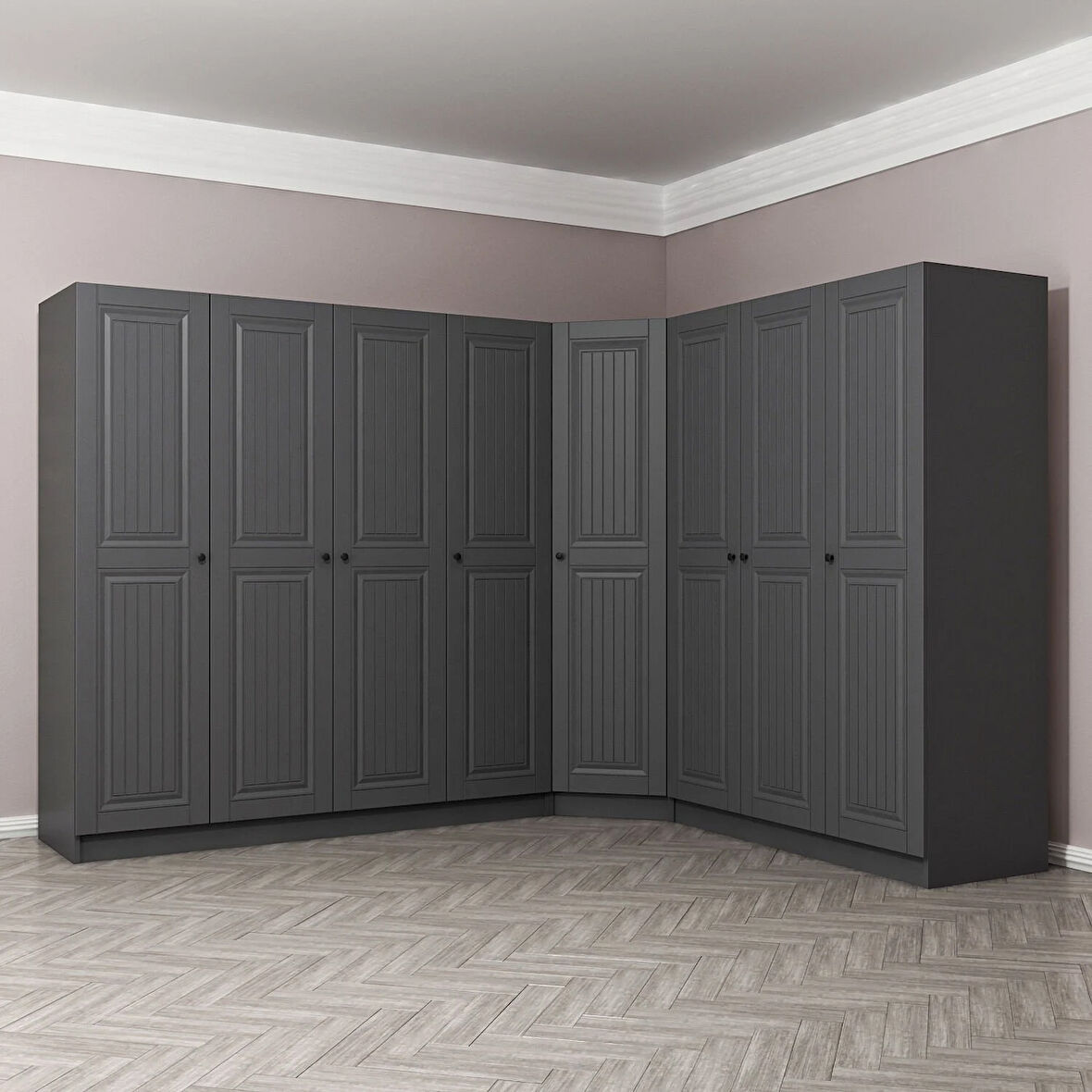 Kale 8 Kapaklı 4 Çekmeceli Köşe Dolap Antrasit Mebran İlkbahar 210CM