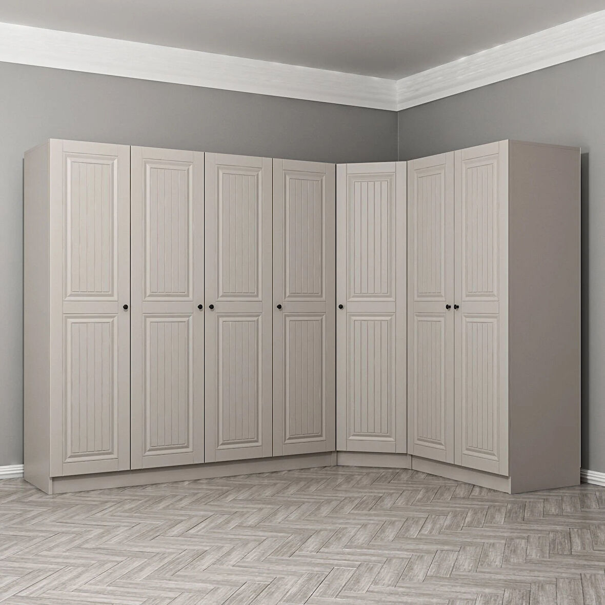 Kale 7 Kapaklı 2 Çekmeceli Köşe Dolap Kumtaşı Mebran İlkbahar 210CM