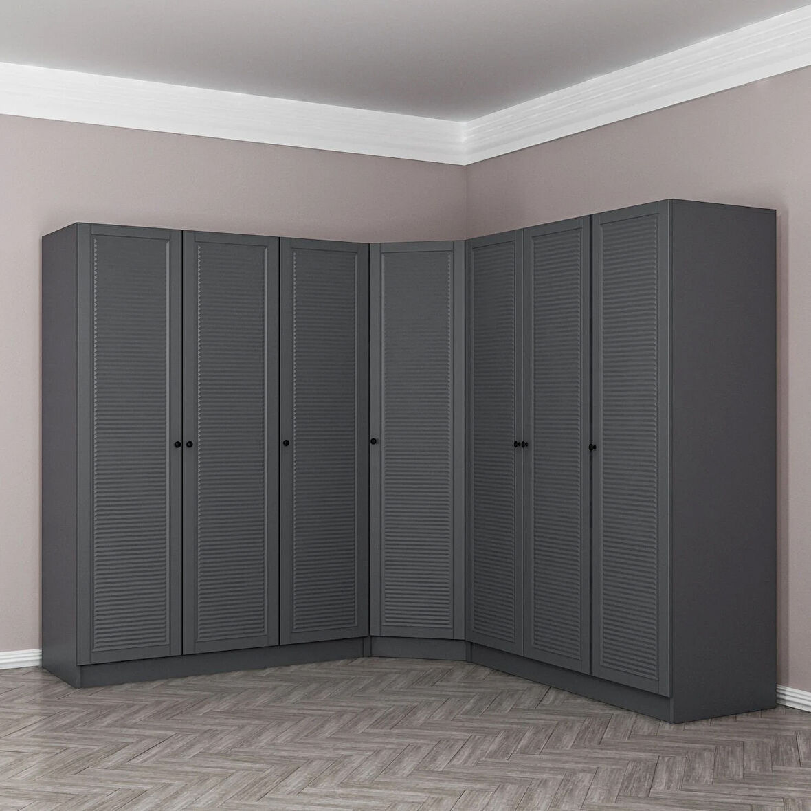 Kale 7 Kapaklı 4 Çekmeceli Köşe Dolap Antrasit Mebran Panjur 210CM