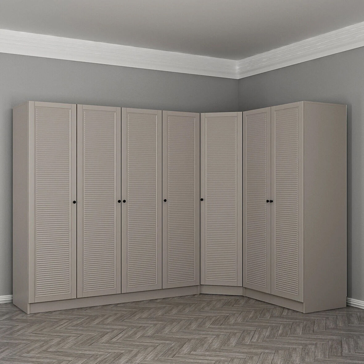 Kale 7 Kapaklı 2 Çekmeceli Köşe Dolap Kumtaşı Mebran Panjur 210CM