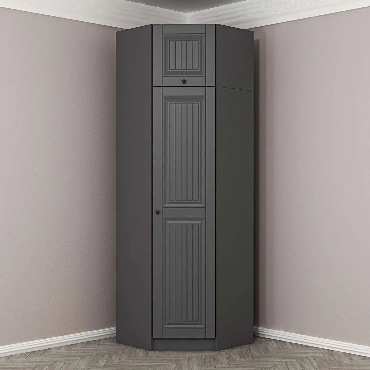 Kale 1 Kapaklı Köşe Dolap + Yüklük Antrasit Mebran İlkbahar 255CM