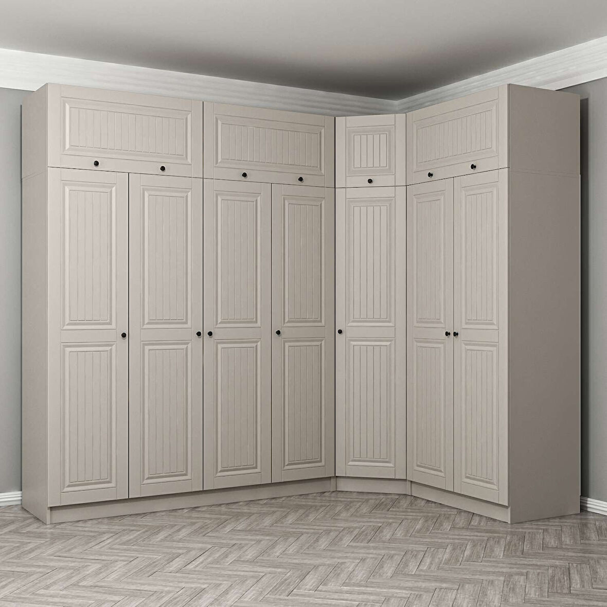 Kale 7 Kapaklı 2 Çekmeceli Köşe Dolap + Yüklük Kumtaşı Mebran İlkbahar 255CM