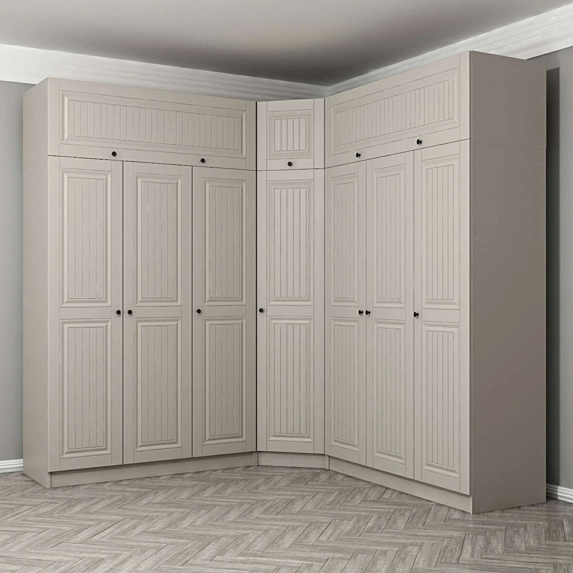 Kale 7 Kapaklı 4 Çekmeceli Köşe Dolap + Yüklük Kumtaşı Mebran İlkbahar 255CM