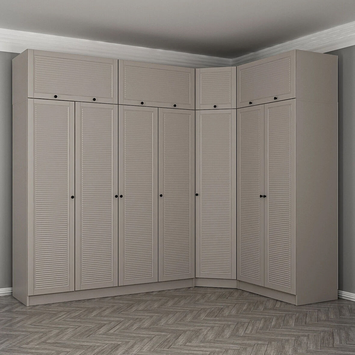 Kale 7 Kapaklı 2 Çekmeceli Köşe Dolap + Yüklük Kumtaşı Mebran Panjur 255CM