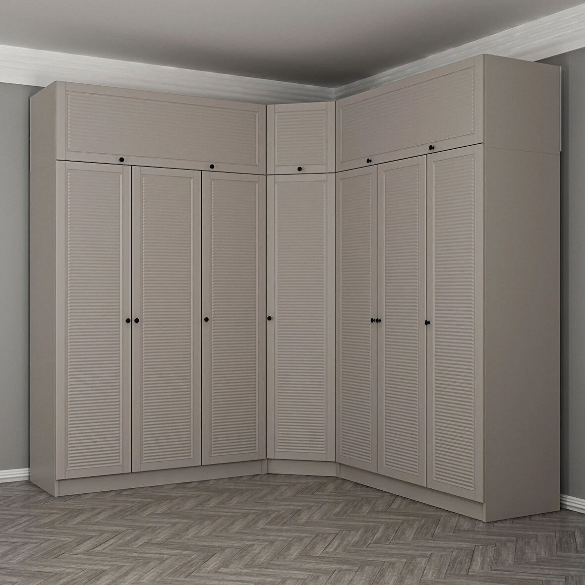 Kale 7 Kapaklı 4 Çekmeceli Köşe Dolap + Yüklük Kumtaşı Mebran Panjur 255CM