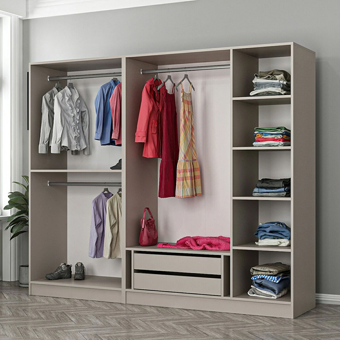 Kale 5 Bölmeli 2 Çekmeceli Giyinme Dolabı Kumtaşı 190CM