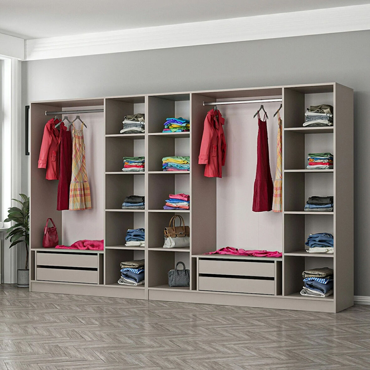 Kale 7 Bölmeli 4 Çekmeceli Giyinme Dolabı Kumtaşı 190CM