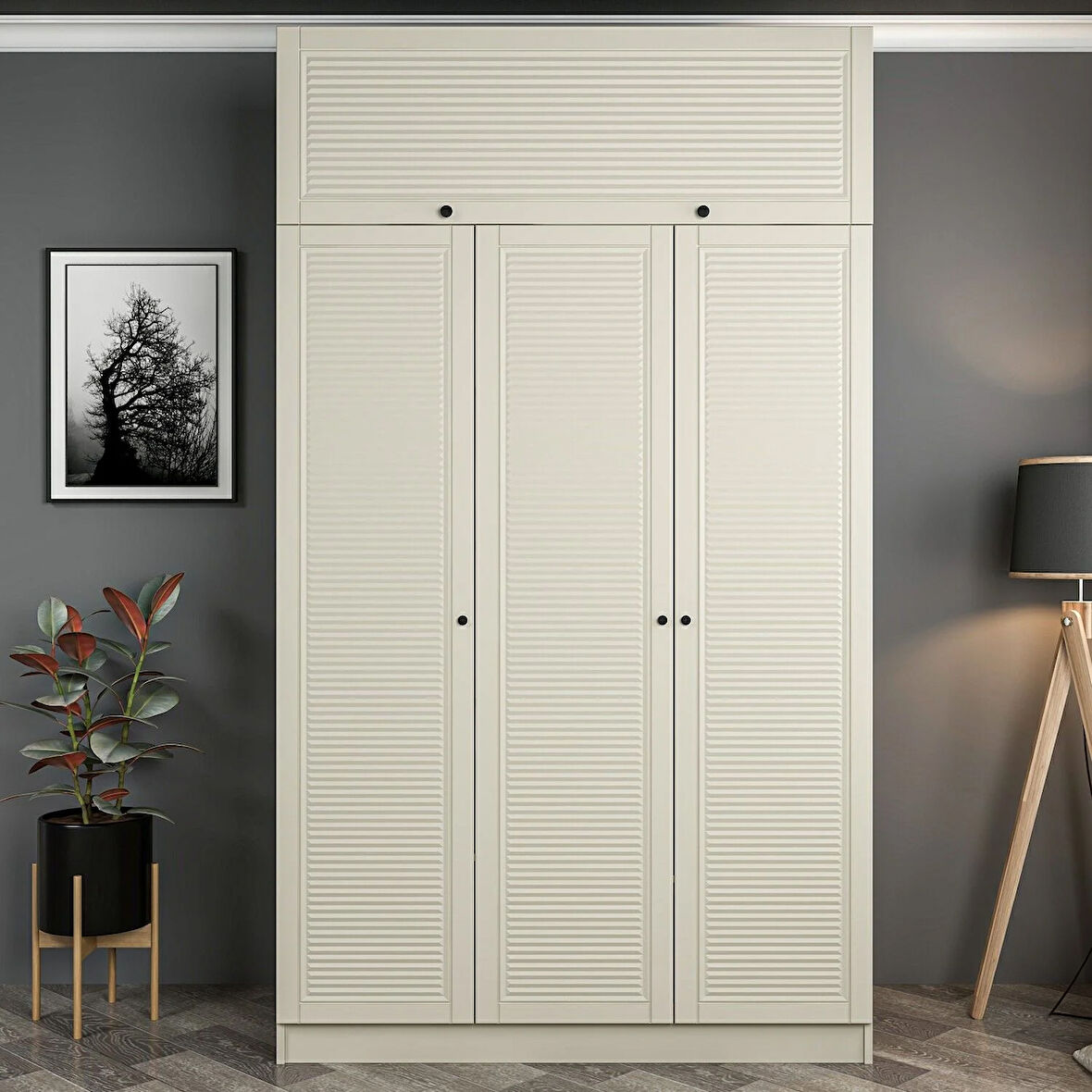 Kale 3 Mebran Panjur Kapaklı 2 Çekmeceli Dolap Ve Yüklük Kumtaşı 235CM