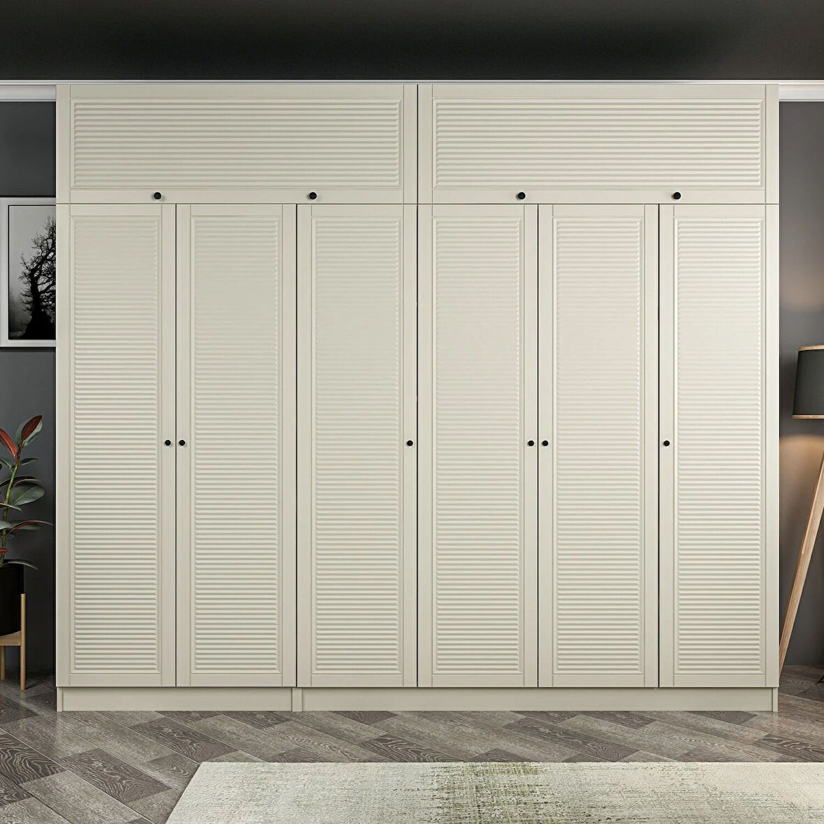 Kale 6 Mebran Panjur Kapaklı 2 Çekmeceli Dolap Ve Yüklük Kumtaşı 235CM