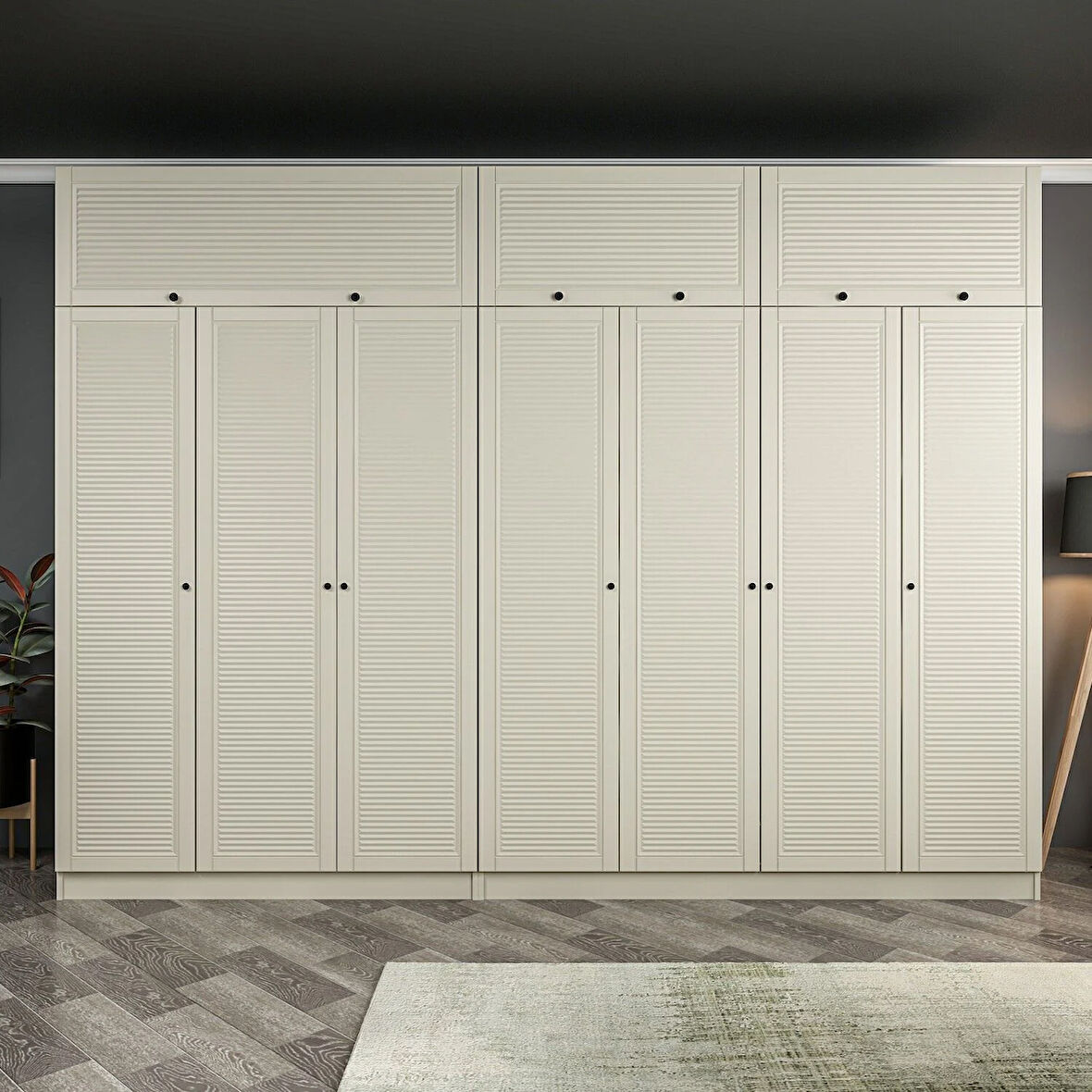 Kale 7 Mebran Panjur Kapaklı 4 Çekmeceli Dolap Ve Yüklük Kumtaşı 235CM