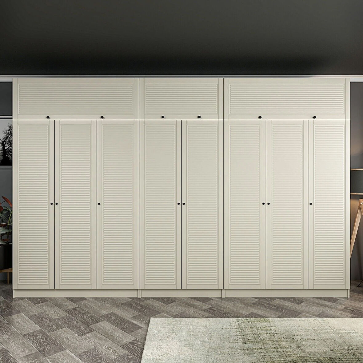 Kale 8 Mebran Panjur Kapaklı 4 Çekmeceli Dolap Ve Yüklük Kumtaşı 235CM