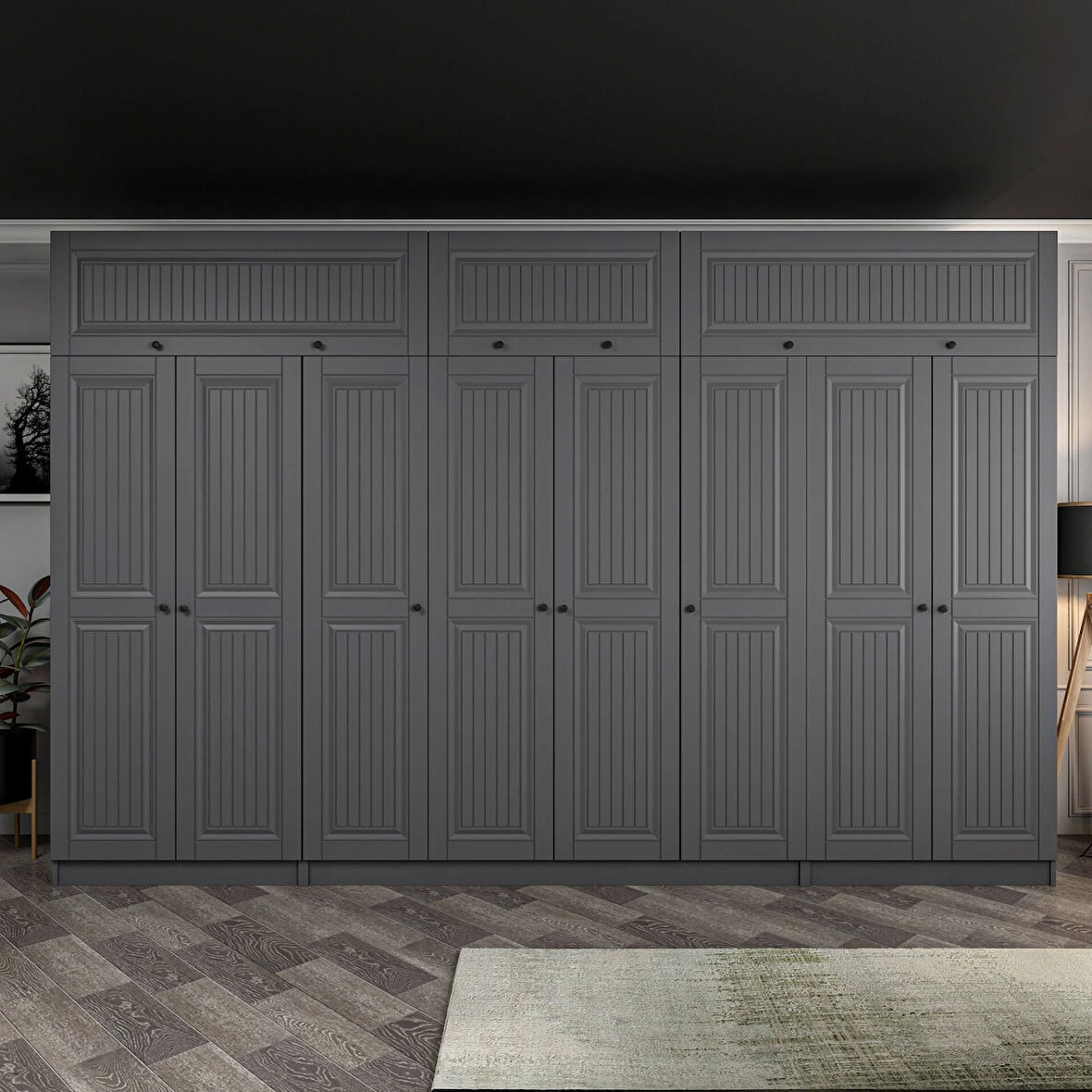 Kale 8 Kapaklı 2 İç Çekmeceli Dolap Ve Yüklük Antrasit Mebran İlkbahar 235CM