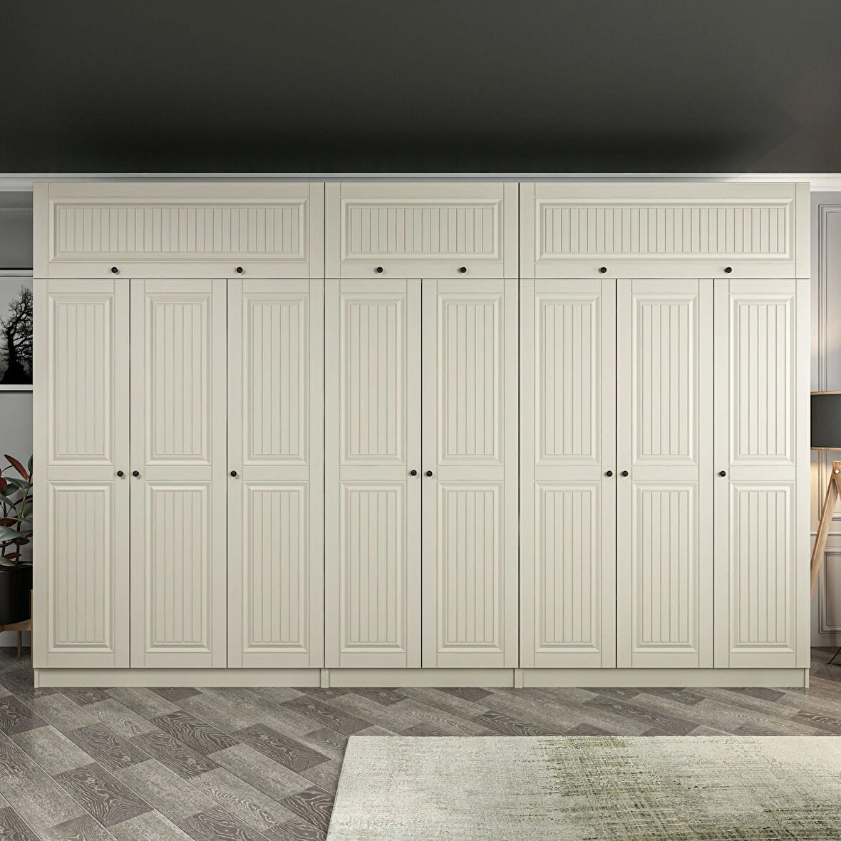 Kale 8 Kapaklı 4 İç Çekmeceli Dolap Ve Yüklük Kumtaşı Mebran İlkbahar 235CM