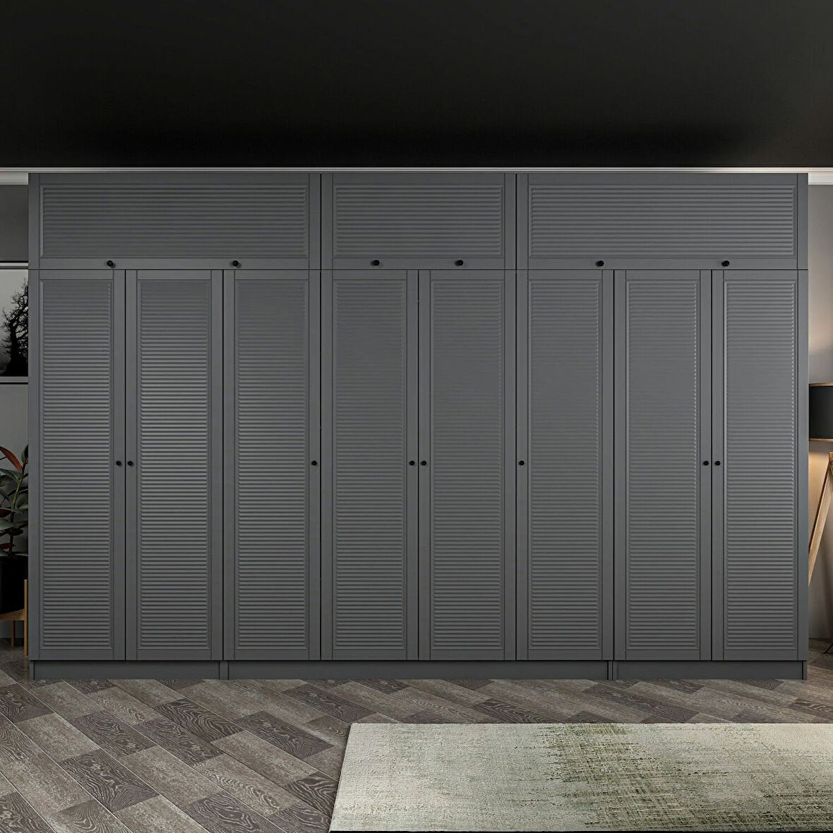 Kale 8 Mebran Panjur Kapaklı 2 Çekmeceli Dolap Ve Yüklük Antrasit 255CM