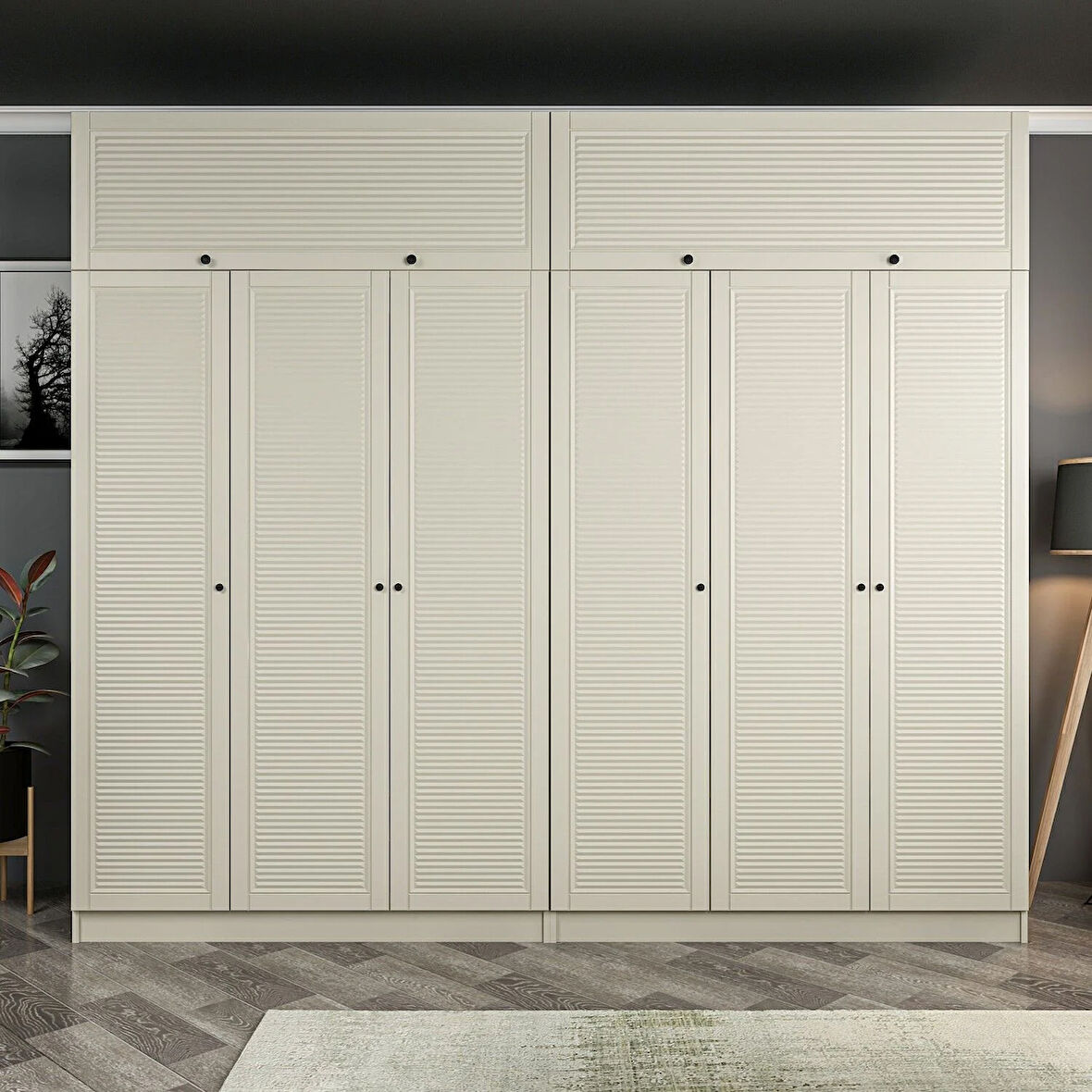 Kale 6 Mebran Panjur Kapaklı 4 Çekmeceli Dolap Ve Yüklük Kumtaşı 255CM