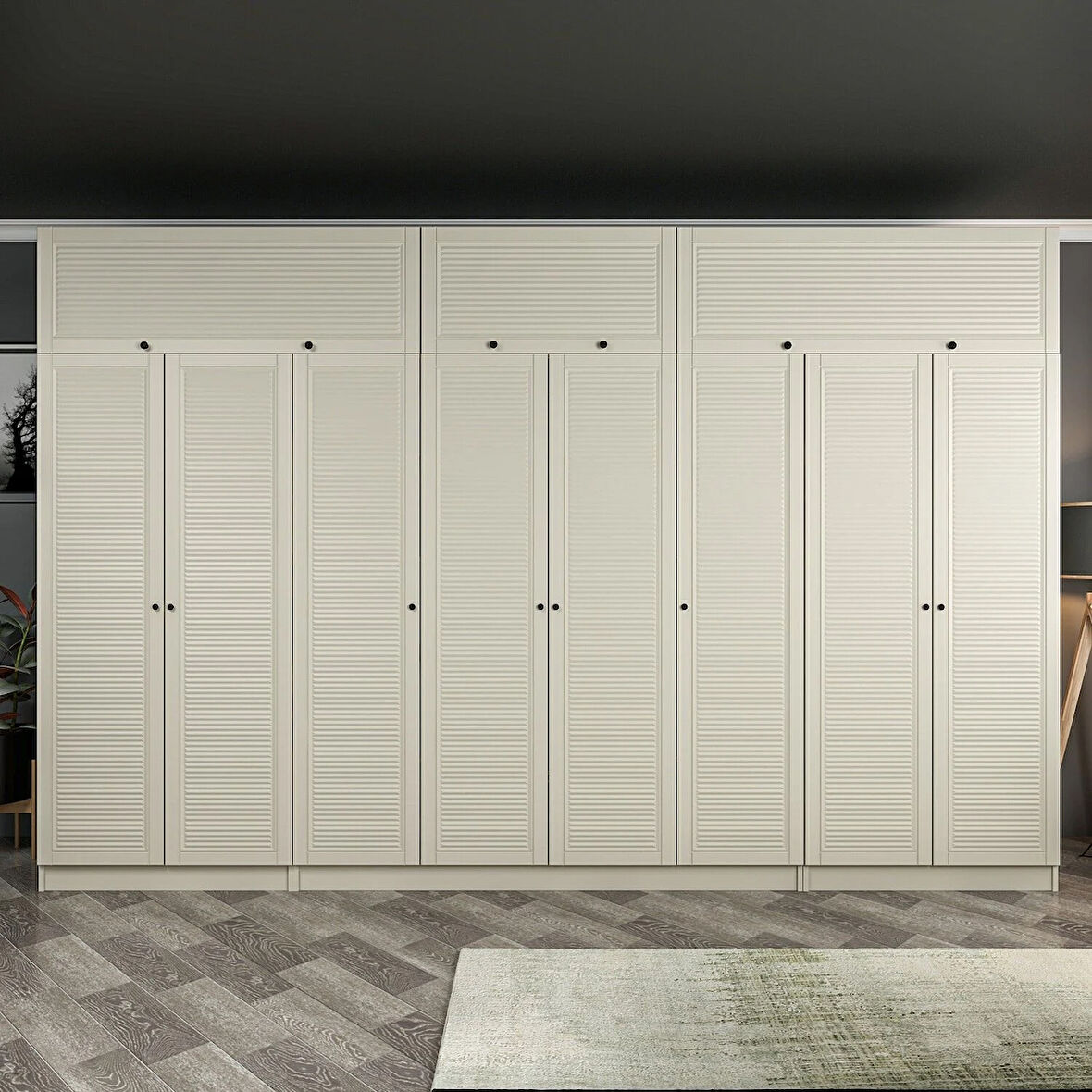 Kale 8 Mebran Panjur Kapaklı 2 Çekmeceli Dolap Ve Yüklük Kumtaşı 255CM