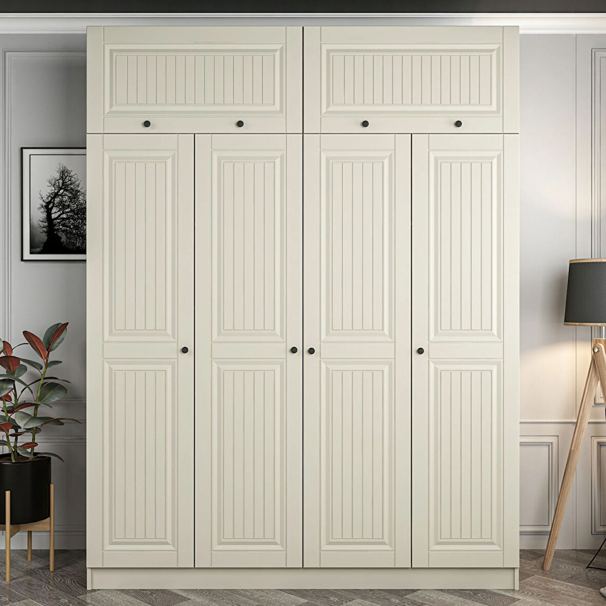 Kale 4 Kapaklı 2 İç Çekmeceli Dolap Ve Yüklük Kumtaşı Mebran İlkbahar 255CM