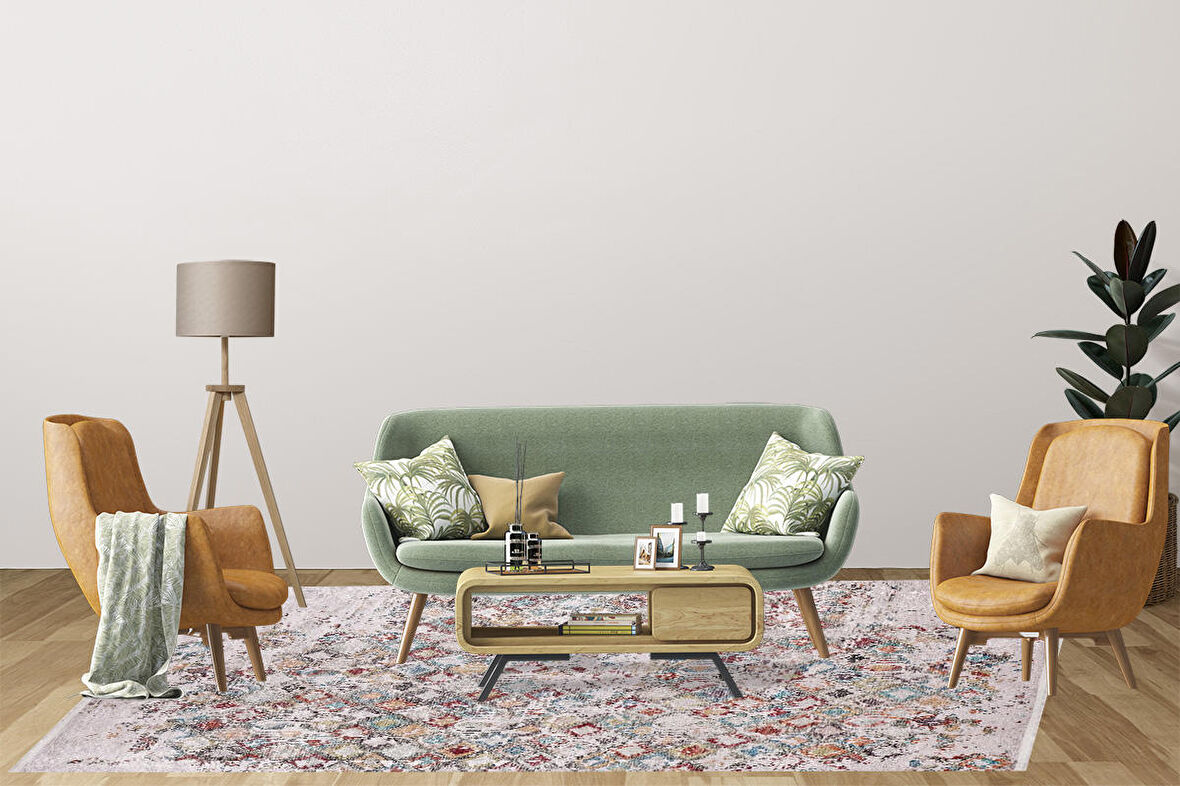 Modern Eskitme Bej  Dijital Baskı Yıkanabilir Hipoalerjenik Kaymaz Taban Halı Yolluk