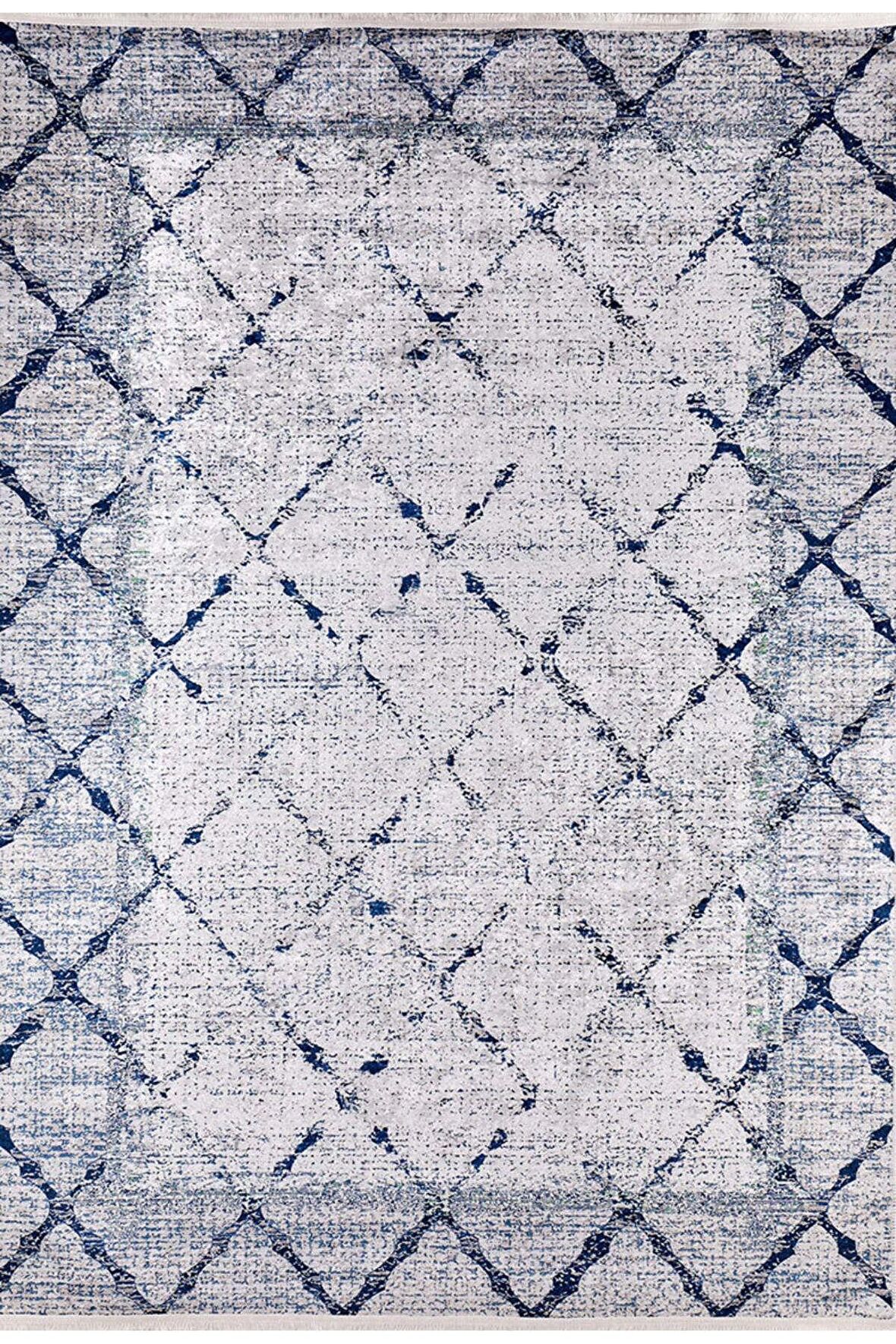 Modern Lacivert Dijital Baskı Hipoalerjenik Kaymaz Taban Halı Yolluk HA172 