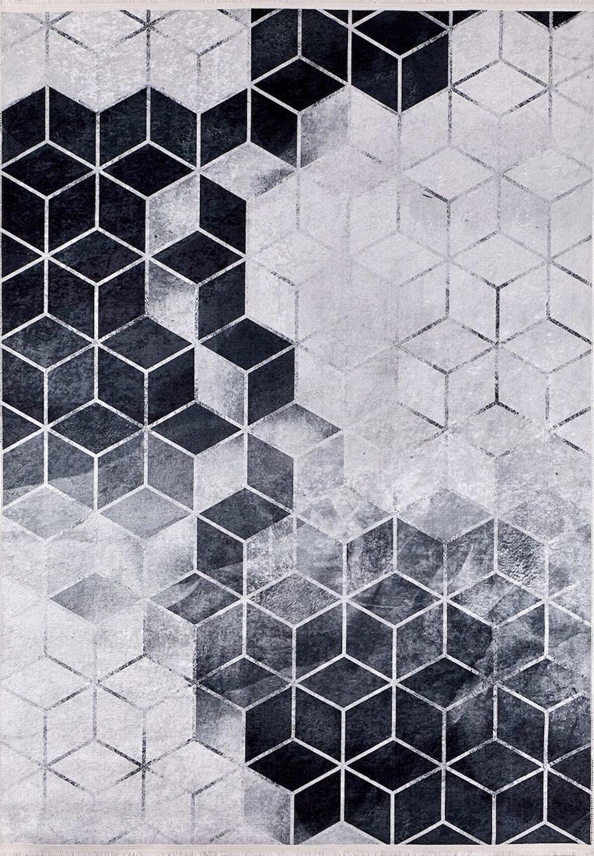 Modern Gri Dijital Baskı Yıkanabilir Hipoalerjenik Kaymaz Taban Halı Yolluk