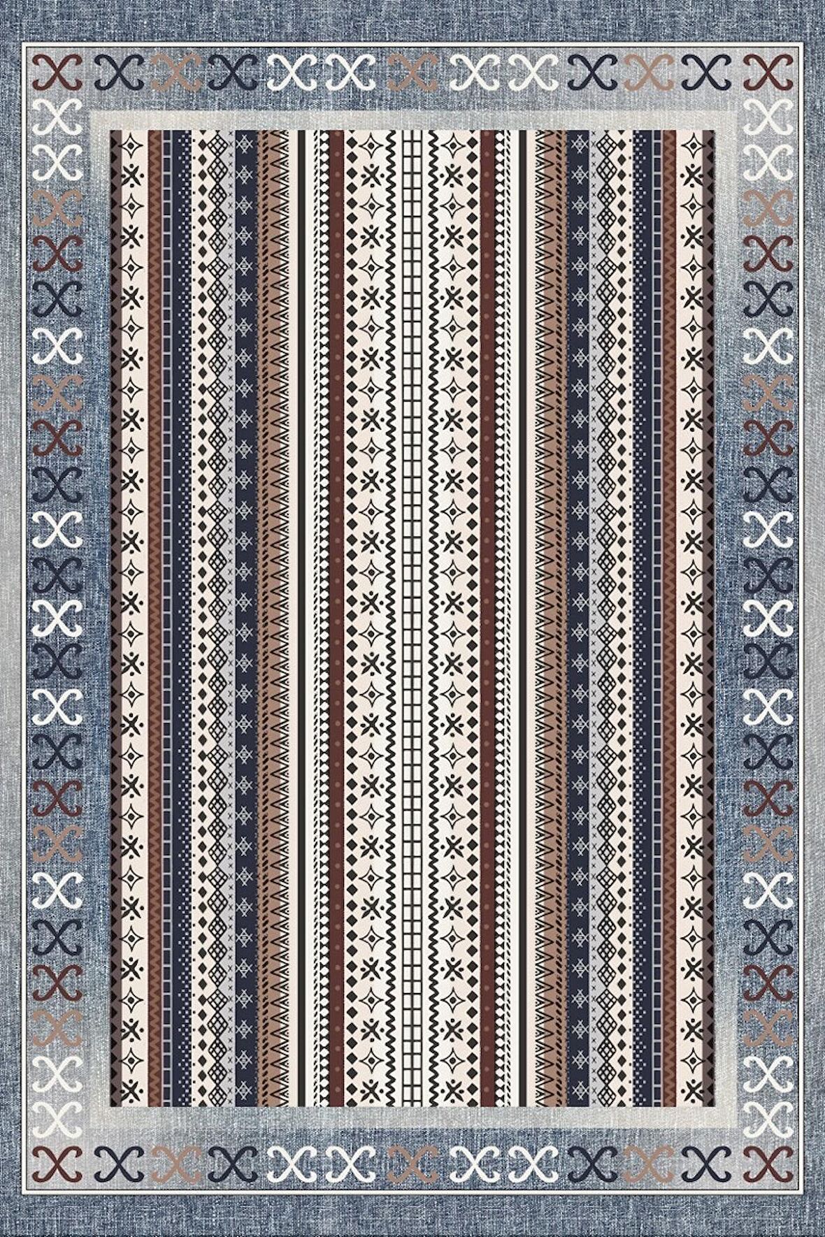 Klasik Gri Salon&Oturma Odası Yolluk&Yatak Odası Dijital Baskılı Makinede Yıkanabilir Kaymaz Taban Saçaklı Halı HK005 