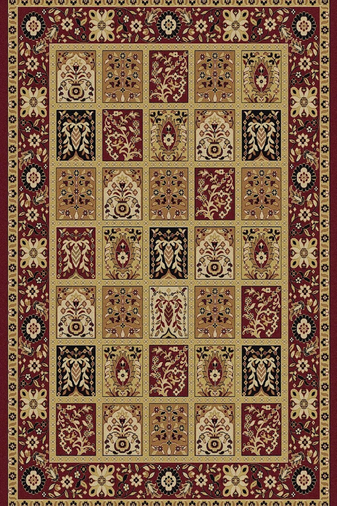 Klasik Kırmızı Salon&Oturma Odası Yolluk&Yatak Odası Dijital Baskılı Makinede Yıkanabilir Kaymaz Taban Saçaklı Halı HK006  