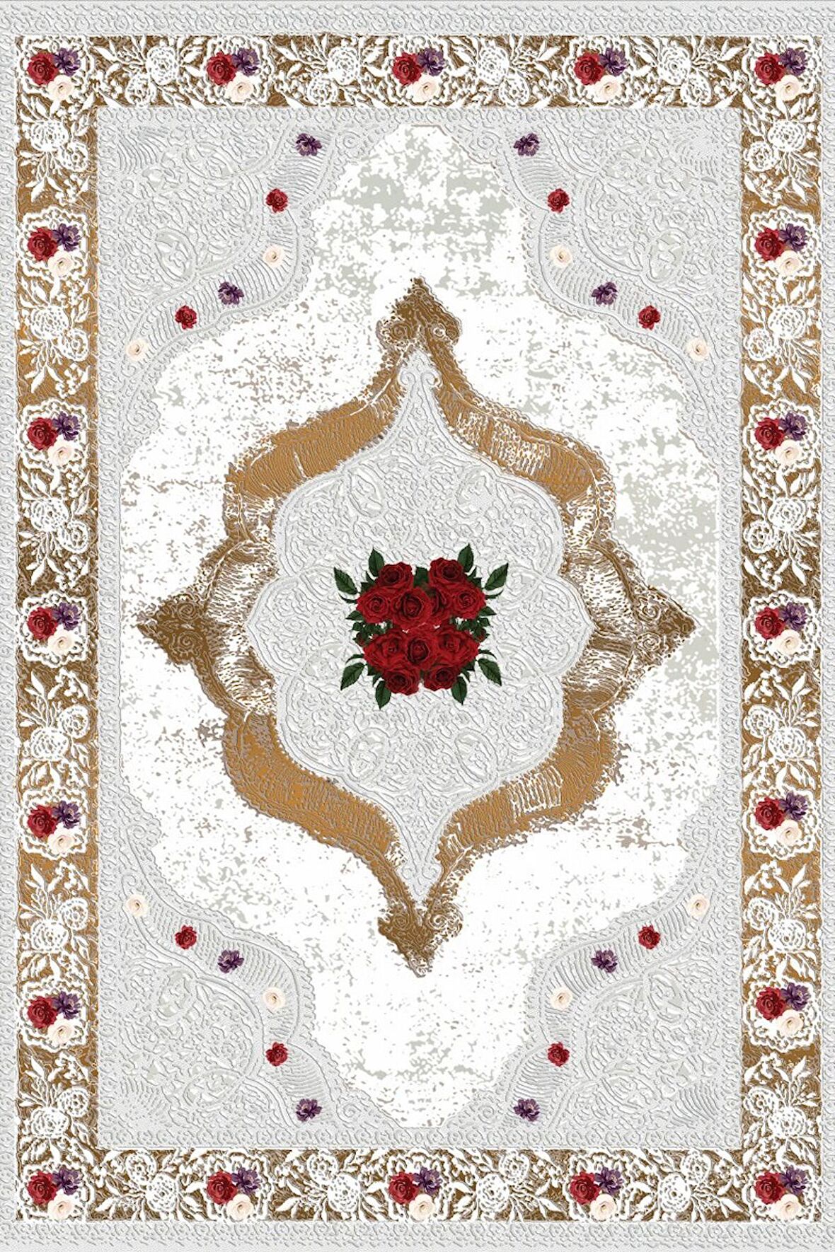 Klasik Gri Beyaz Salon&Oturma Odası Yolluk&Yatak Odası Dijital Baskılı Makinede Yıkanabilir Kaymaz Taban Saçaklı Halı HK013 