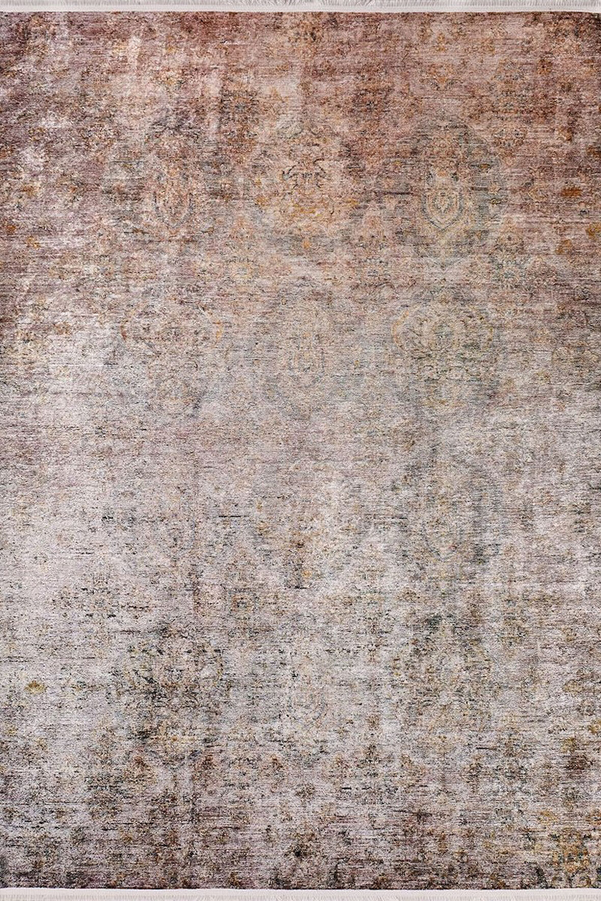 Halı Atölyesi Kahverengi Salon&Yolluk Dijital Baskılı Makinede Yıkanabilir Kaymaz Taban Saçaklı Halı HA115