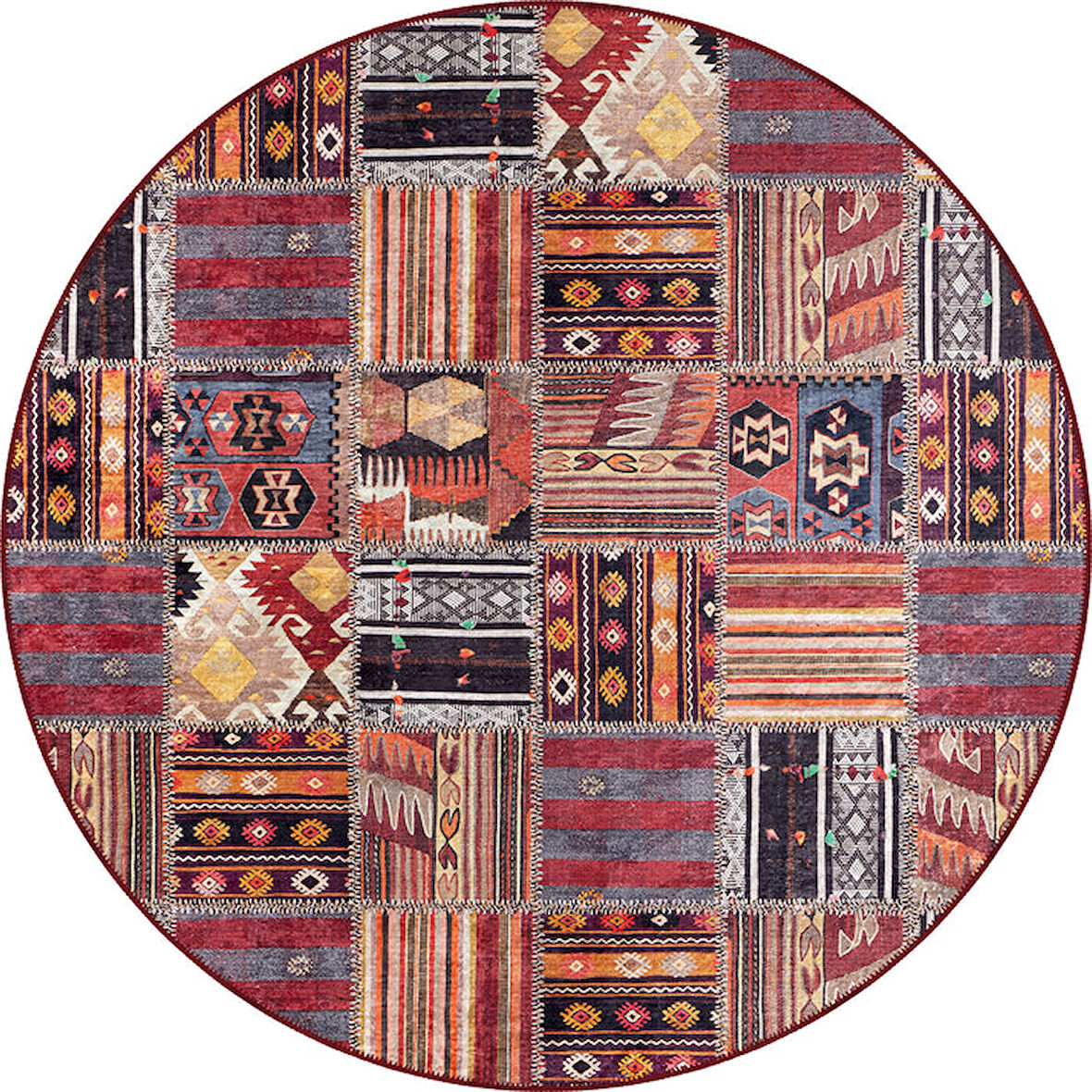 Halı Atölyesi Pamuk Kaymaz Taban Yıkanılabilir Yuvarlak Renkli Salon Halısı Mutfak Halısı YK133